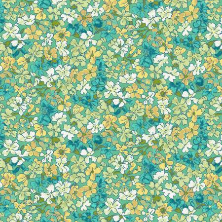 Greenhouse Garden - Flora, Aqua - PER 1/4 YARD