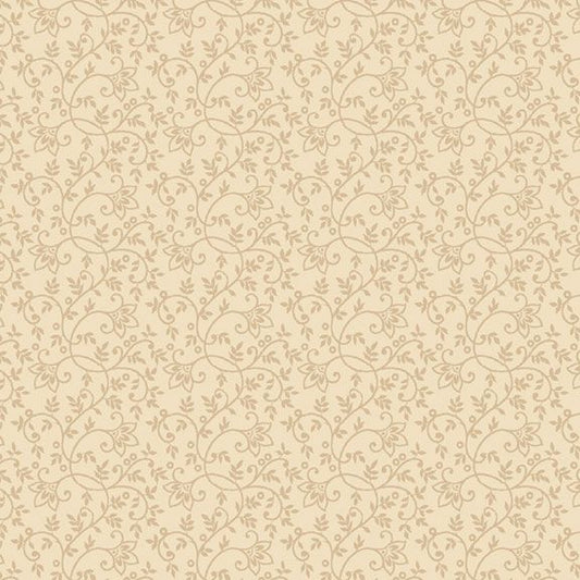 Old Village Greens - Garden Trail, Cream - PER 1/4 YARD