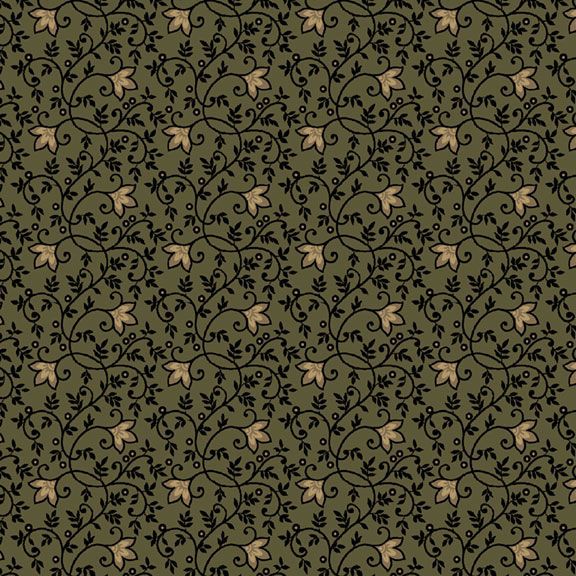 Old Village Greens - Garden Trail, Green - PER 1/4 YARD