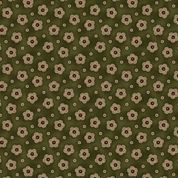 Old Village Greens - Happy Blooms, Hunter - PER 1/4 YARD