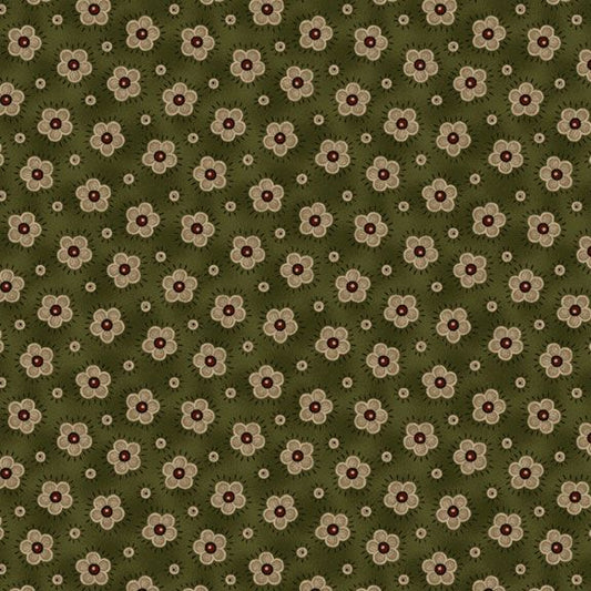 Old Village Greens - Happy Blooms, Hunter - PER 1/4 YARD