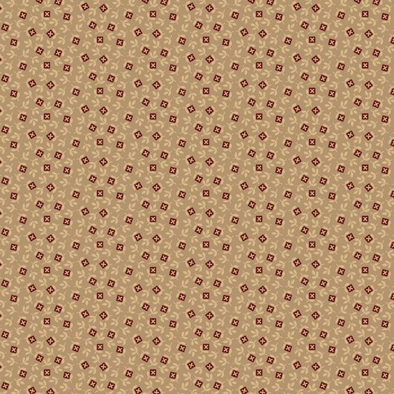 Old Village Greens - Square Flowers, Beige - PER 1/4 YARD