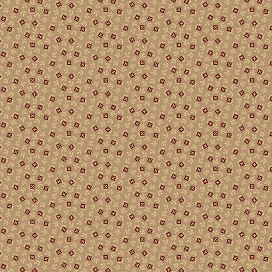 Old Village Greens - Square Flowers, Beige - PER 1/4 YARD