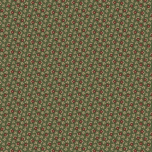 Old Village Greens - Square Flowers, Green - PER 1/4 YARD