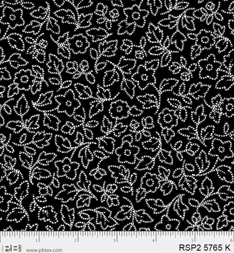 Salt & Pepper II - Floral Stitch, Black - PER 1/4 YARD