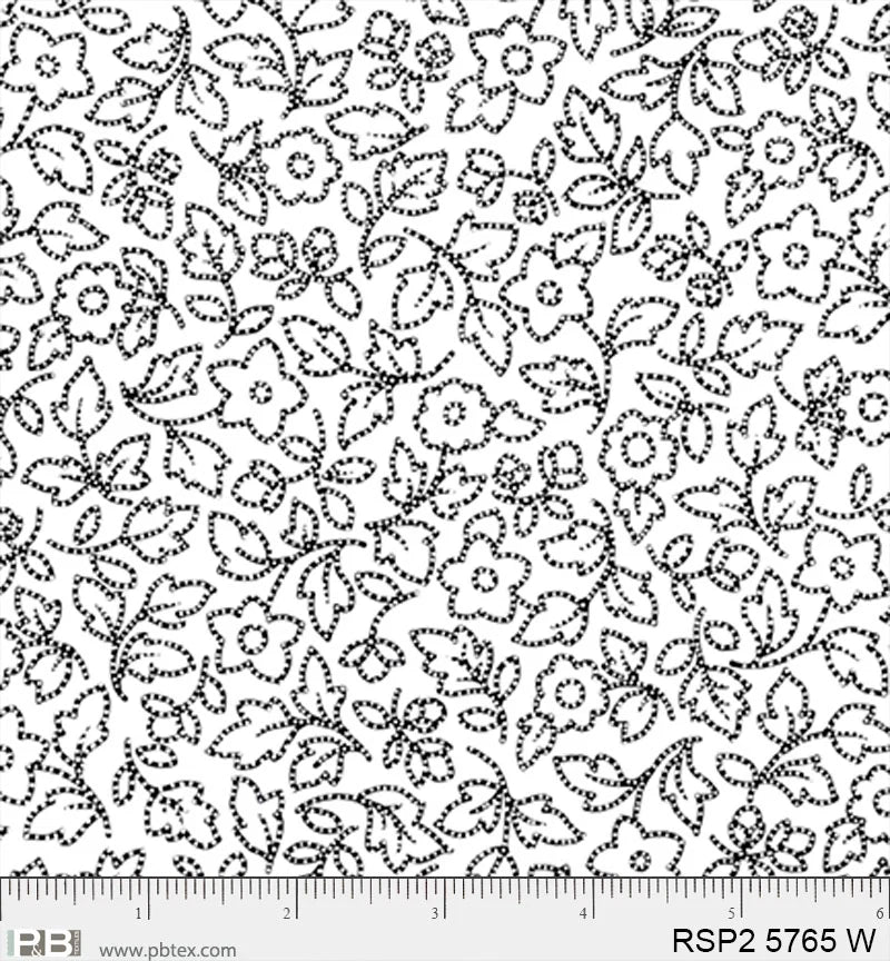 Salt & Pepper II - Floral Stitch, White - PER 1/4 YARD