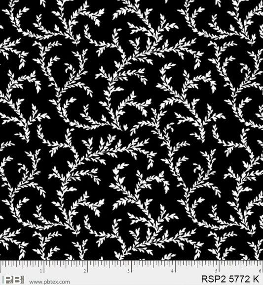 Salt & Pepper II - Vine on Black - PER 1/4 YARD