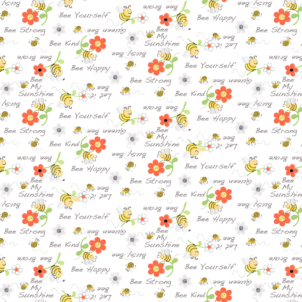 Sweet Bees - Bee Kind, White - PER 1/4 YARD