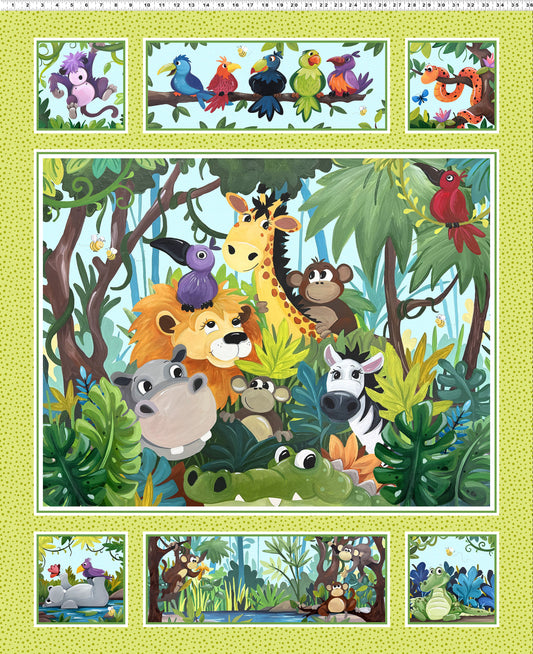 Jungle Friends 36" Quilt Panel, Lime