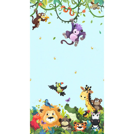Jungle Friends - Double Border, Light Blue - PER 1/4 YARD