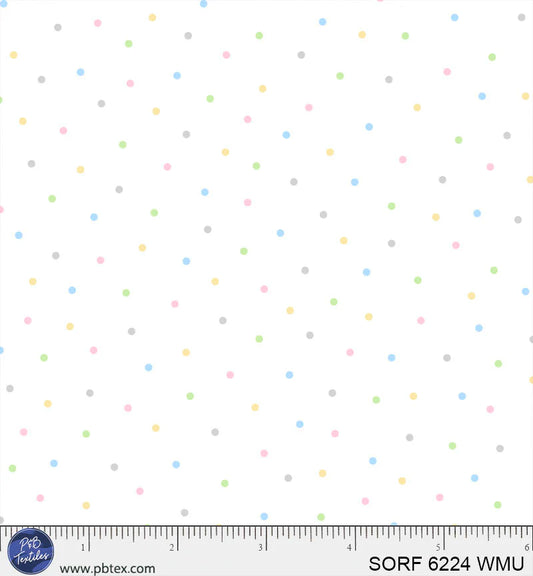 Sorbet Flannel - Tossed Tonal Dots, White/Multi - PER 1/4 YARD