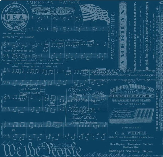Sew America, Patriotic Text Blue - PER 1/4 YARD
