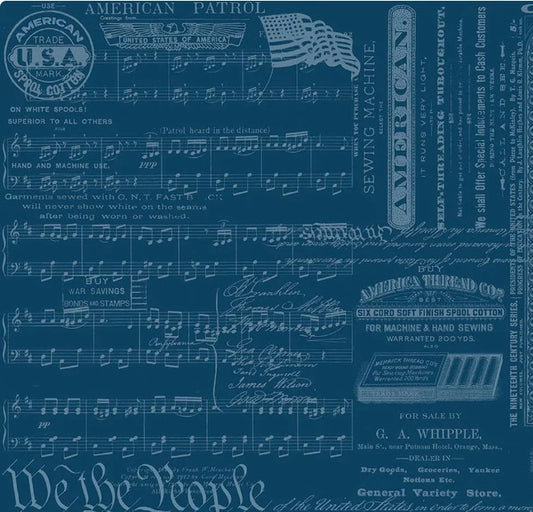 Sew America, Patriotic Text Blue - PER 1/4 YARD