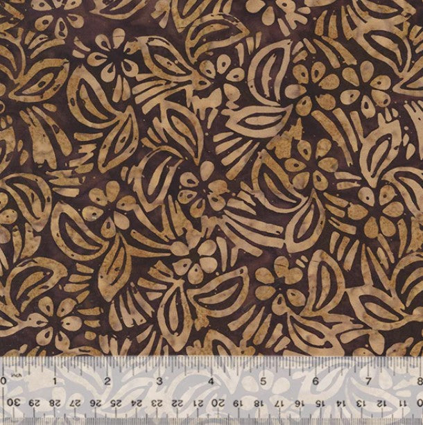 Splendor, Hibiscus, Mocha Batik Cotton  - PER 1/4 YARD