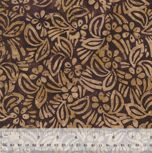 Splendor, Hibiscus, Mocha Batik Cotton  - PER 1/4 YARD