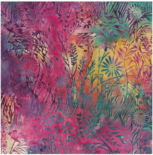 Sunny Meadow - Multi Yellow Pink Blue Jellybean Meadow Grass - PER 1/4 YARD
