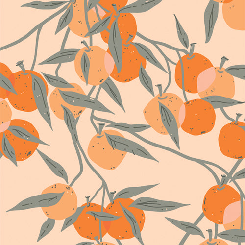 Tangerine - Fruit Laden Branches - PER 1/4 YARD