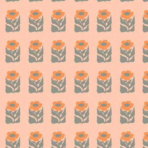 Tangerine - Petalled Stamp - PER 1/4 YARD