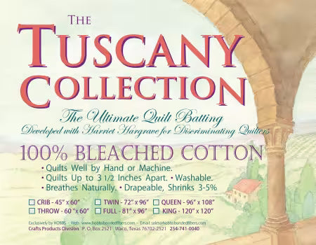 Tuscany 100% Bleached Cotton Batting King 120in x 120in
