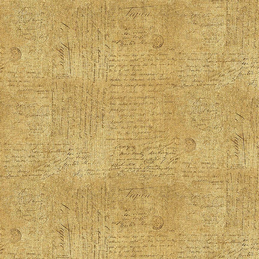 Honey Bee Farm - Handwriting Text on Woven Texture, Tan - PER 1/4 YARD