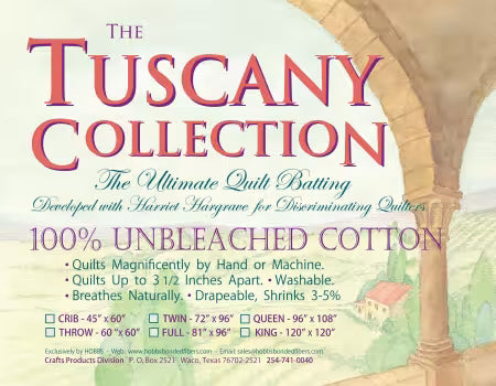 Tuscany 100% Unbleached Cotton Batting Queen 96in x 108in