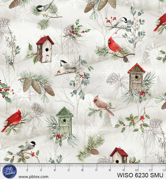 Winter Song - Layered Scenic With Birdhouses - PER 1/4 YARD