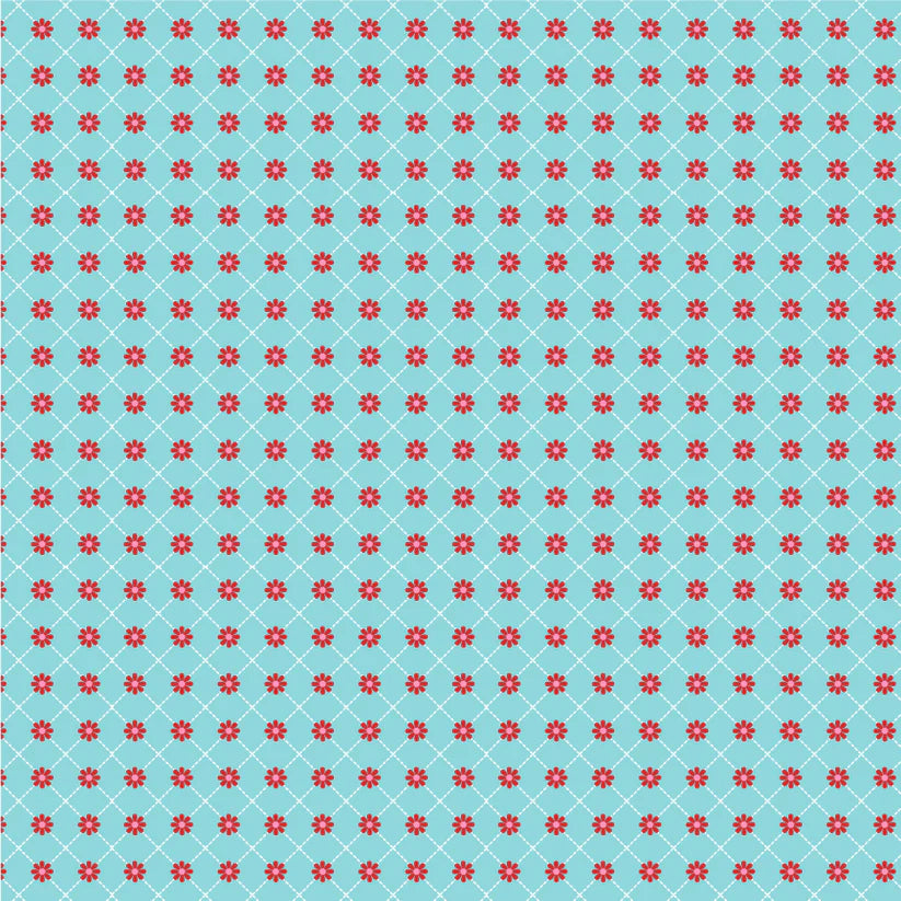 Smitten Chicken - Lazy Daisy, Aqua - PER 1/4 YARD