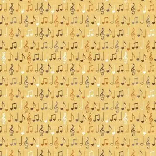 Song Bird - Musical Notes, Yellow - PER 1/4 YARD