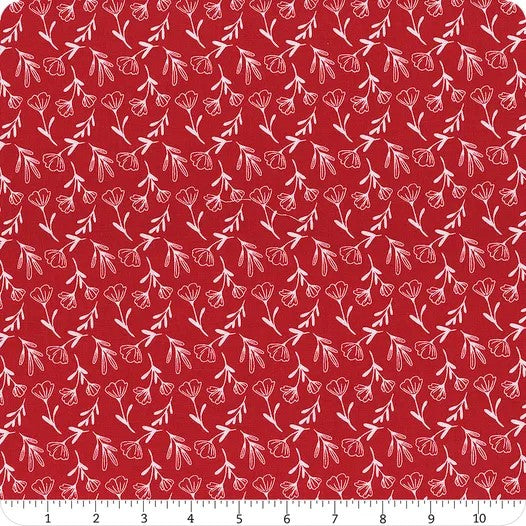 Radiant Ruby - Floral, Schoolhouse - PER 1/4 YARD