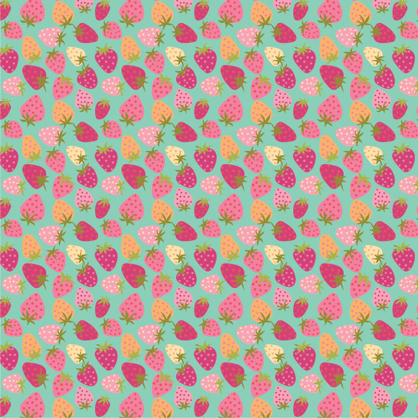 Calico Cowgirls, Strawberry Pie Teal - PER 1/4 YARD