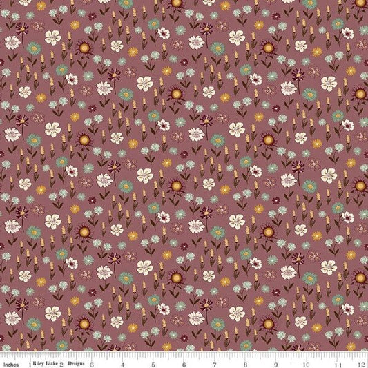 The Awe of Autumn, Floral Purple - PER 1/4 YARD