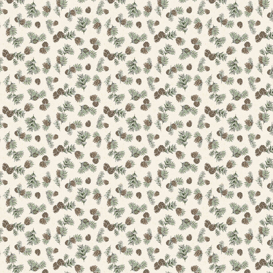 Wildwood - Pine Cones, Cream - PER 1/4 YARD