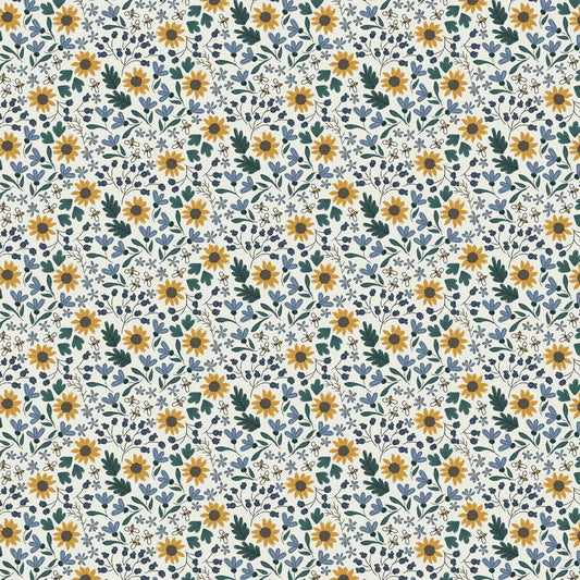 Honey Bee - Small Sunflowers, Cream - PER 1/4 YARD
