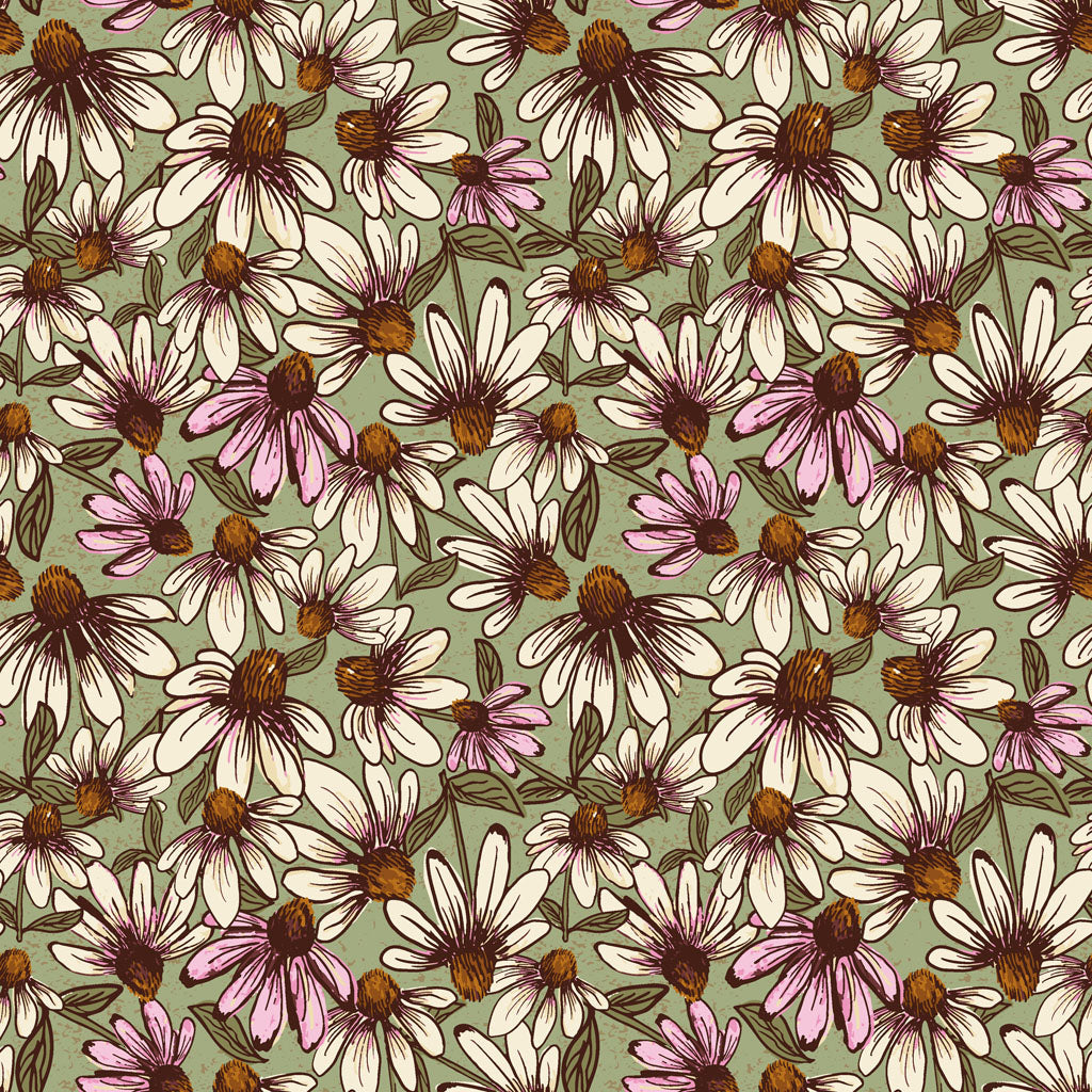 Coneflower Corral - Echinacea, Olive - PER 1/4 YARD